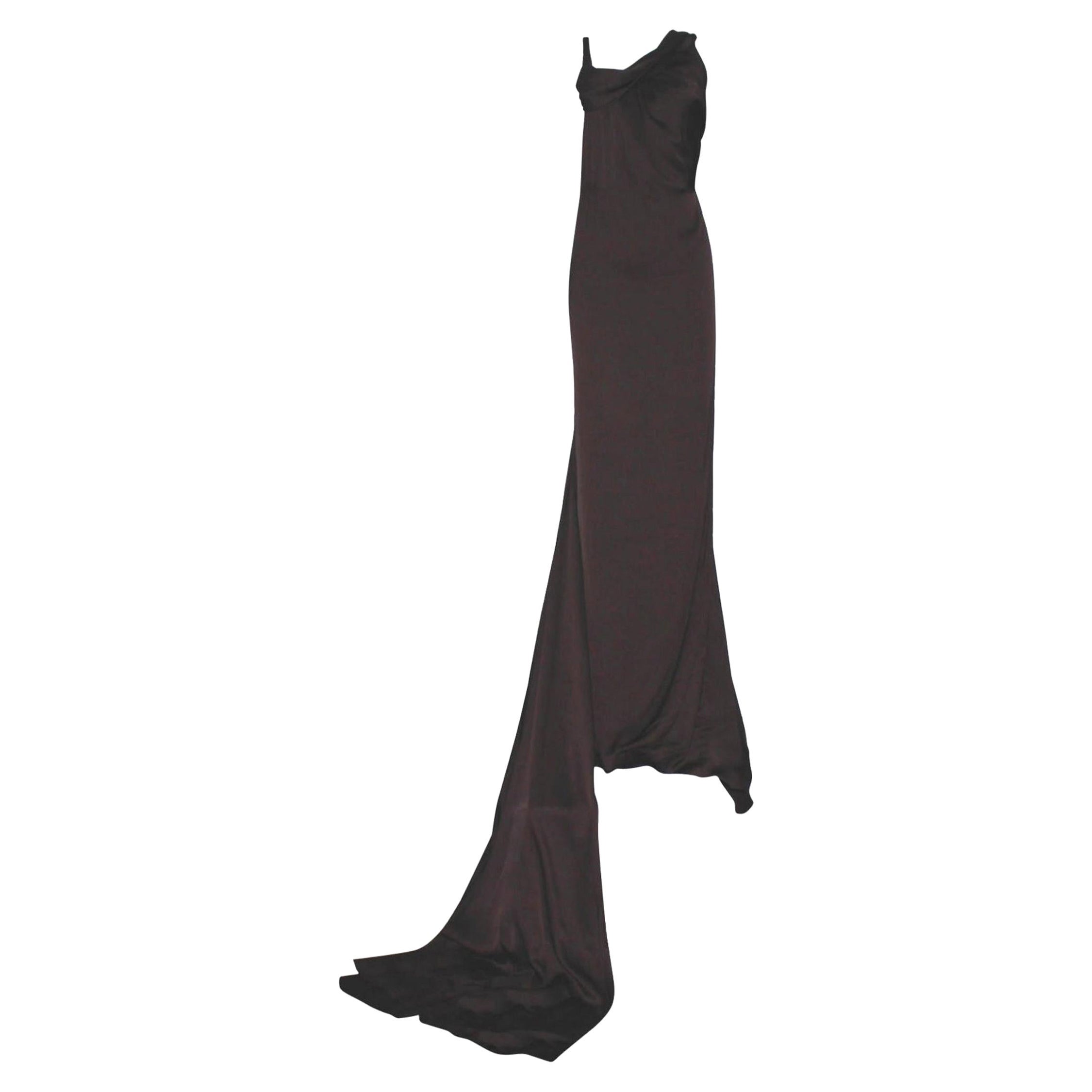 NUEVO Gucci by Tom Ford 2002 Vestido de noche de seda y piel con cola de paneles 40 en venta