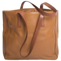 Vintage Prada Large Leather Double Handled Shoulder Tote in Luggage Brown