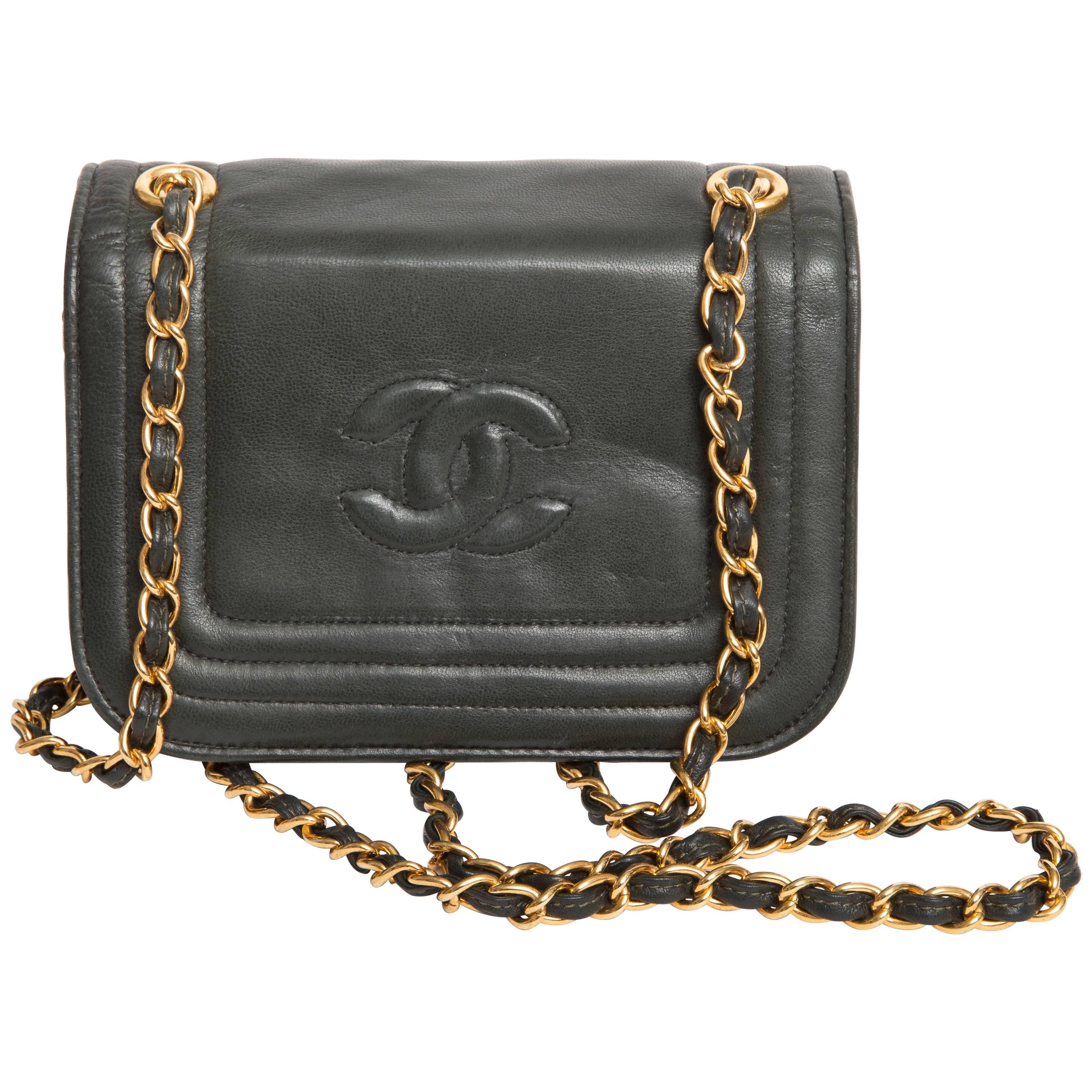 Chanel Vintage Lambskin Dark Green Flap Bag