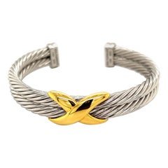 David Yurman Double X Cable Gold and 925 Sterling Silver Bangle Cuff Bracelet