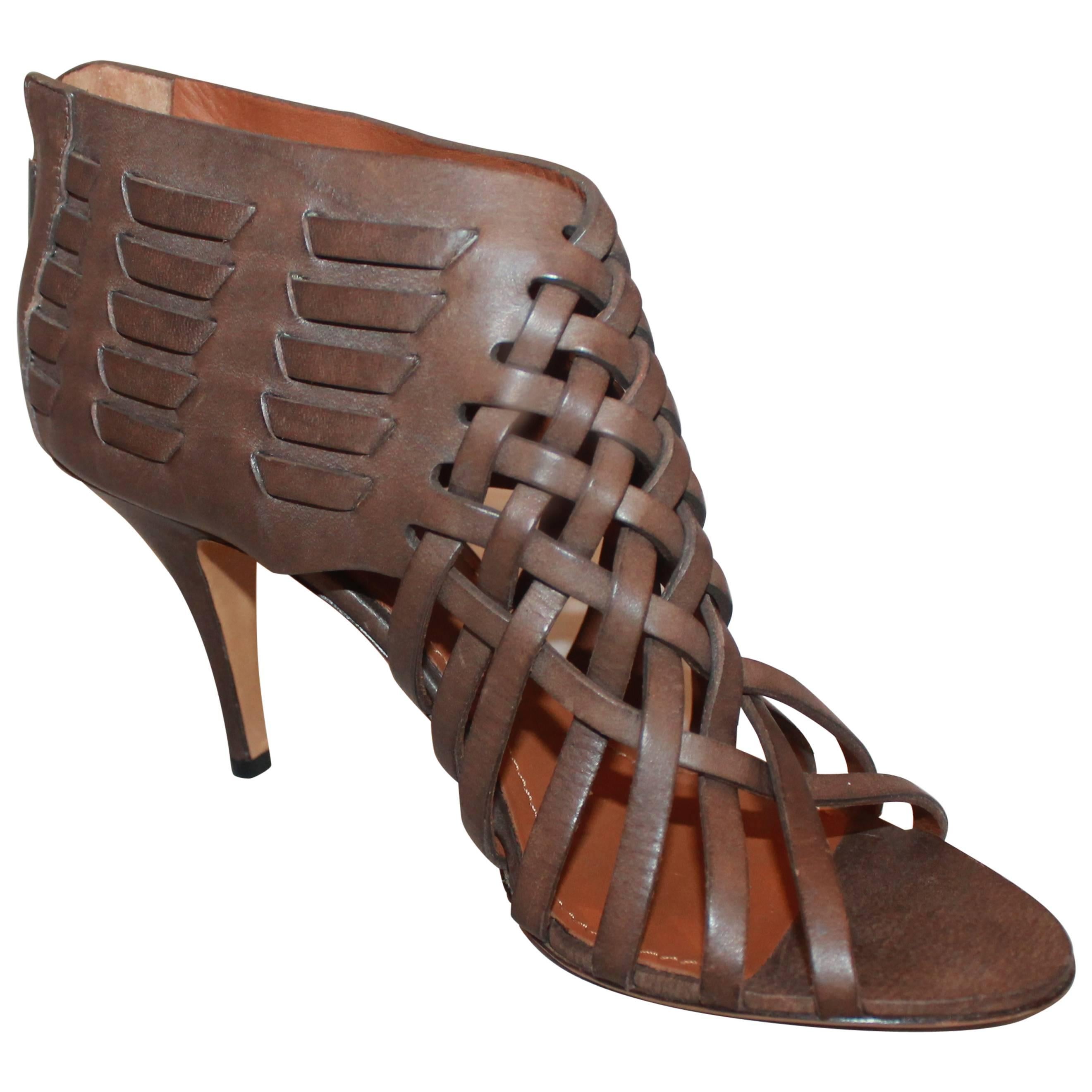 Givenchy Brown Woven Leather Sandal Bootie with Back Zipper - 40