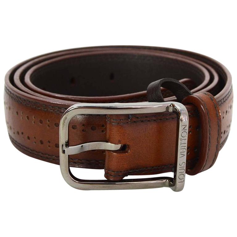 Louis Vuitton Brown Leather Belt sz 90 For Sale at 1stdibs