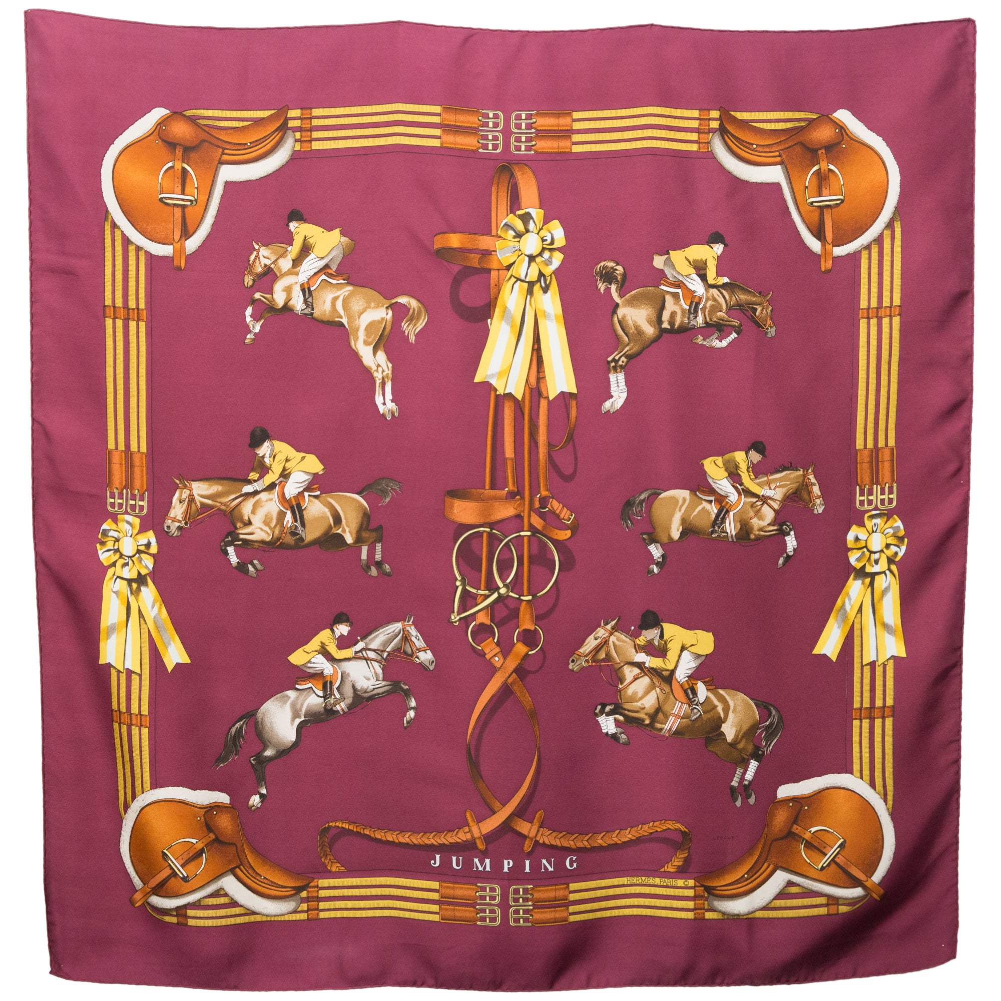 Hermes Bordeaux Jumping by Philippe Ledoux Silk Scarf at 1stDibs ...