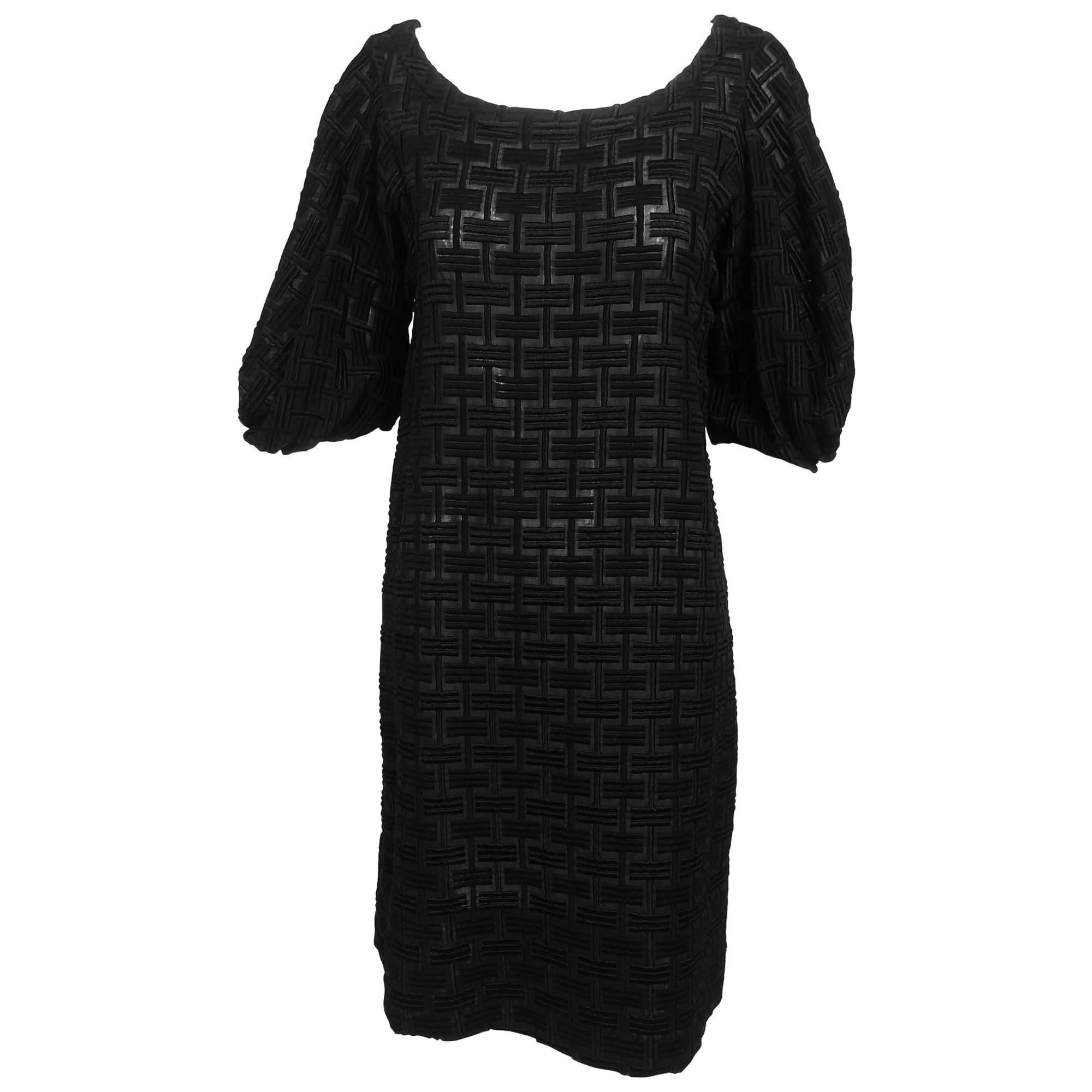 Marni heavily embroidered sheer black cotton day dress