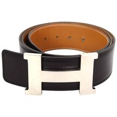 Hermes Black & Tan 42mm Palladium Constance H Belt Kit sz 95cm