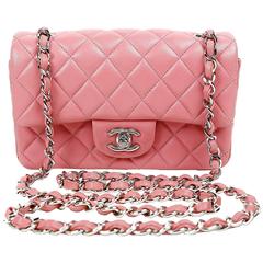 Chanel Raspberry Pink Lambskin Small Classic Flap Bag with Silver Hardware