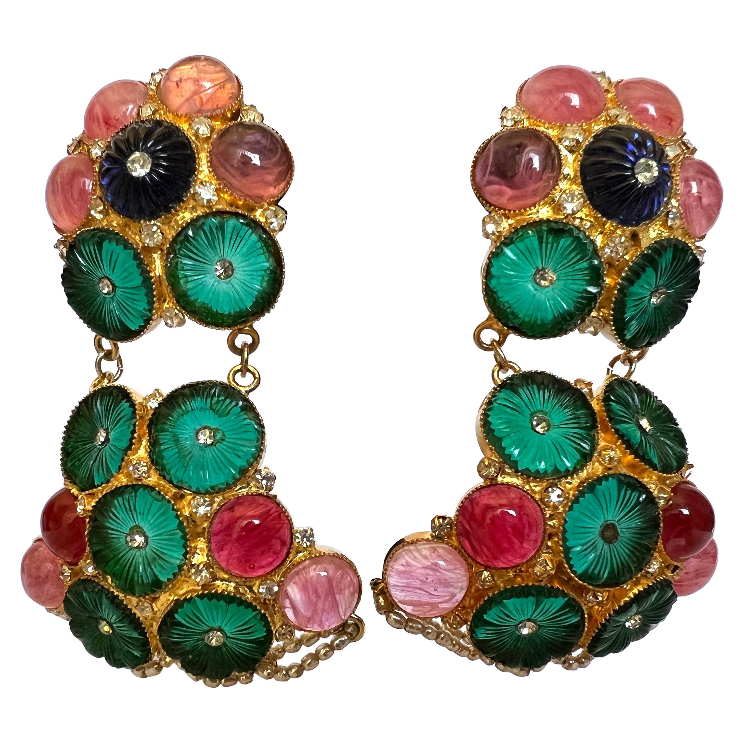 Vintage Mughal Style Fruit Salad Jeweled Earrings 