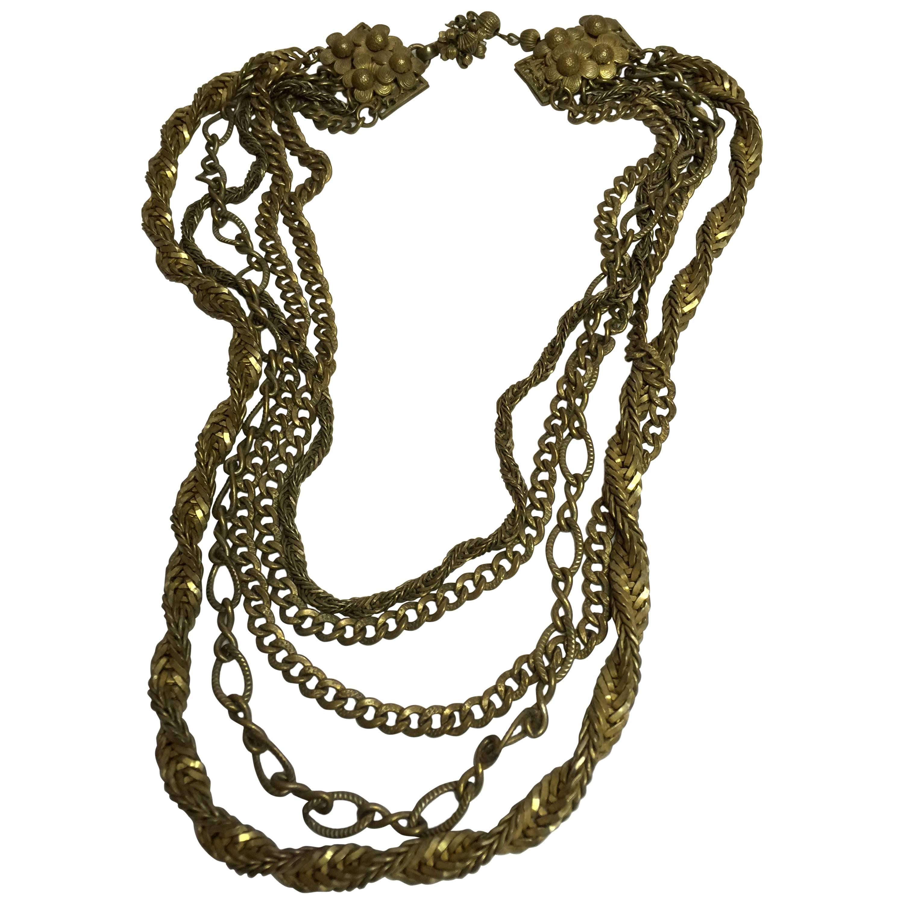 1950s MIRIAM HASKELL Antiqued Goldtone Multi-chain Necklace