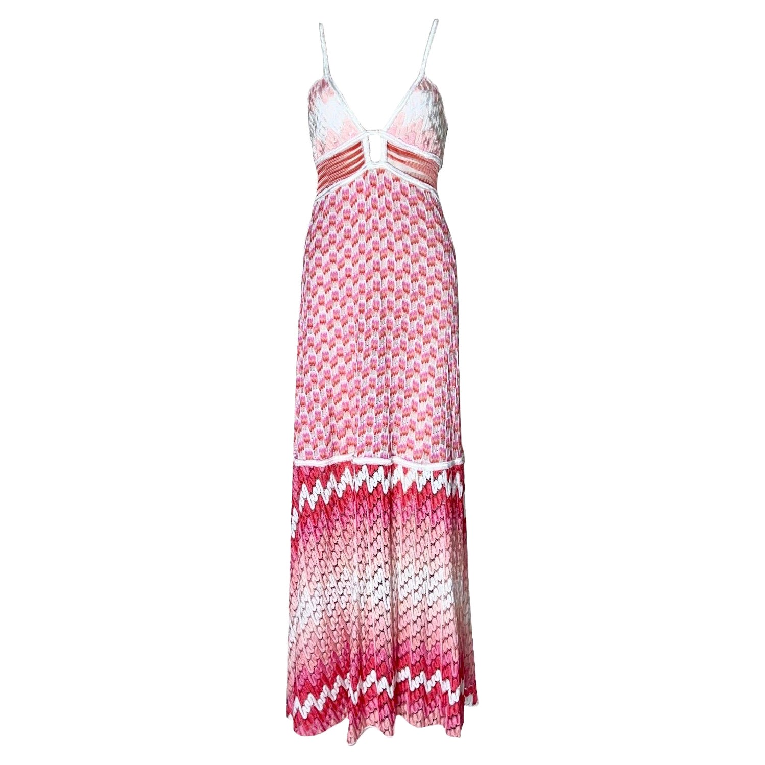 Missoni Crochet Knit Maxi Dress Pink Shades with Peek-a-boo Detail 42