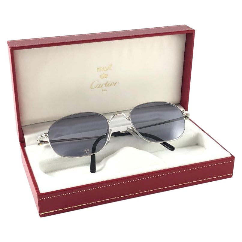 New Vintage Cartier Vesta 53mm Platine Plated Frame France 1990 Sunglasses For Sale