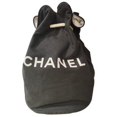 Chanel black and white beach bag