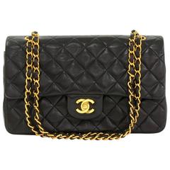 Vintage Chanel 2.55 10" Double Flap Black Quilted Leather Shoulder Bag