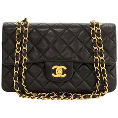 Vintage Chanel 2.55 9 inch Double Flap Black Quilted Leather Shoulder Bag