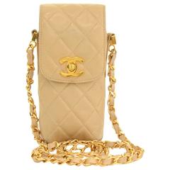 Retro Chanel Beige Quilted Lambskin Leather Shoulder Case Bag