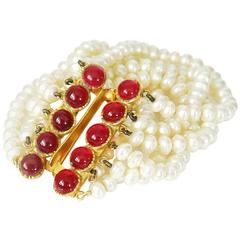 Vintage Chanel Faux Pearl, Gripoix 7 Row Bracelet With Gripoix