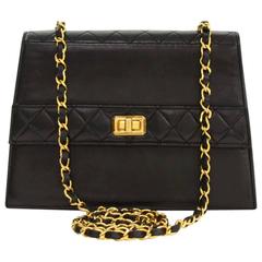 Vintage Chanel Flap Black Quilted Leather Small Shoulder Bag + Wallet