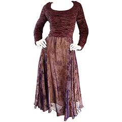 Mary McFadden Couture Vintage Fortuny Pleated Burgundy Silk Flowy Flirty Dress