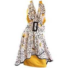 Avant Garde Retro 80s Stephan Caras Black + Yellow + White Daisy Print Dress