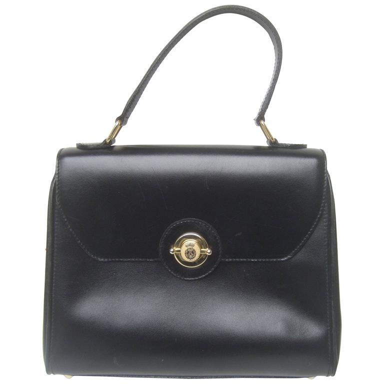 Saks Fifth Avenue Ebony Leather Handbag Made in Italy For Sale at 1stDibs