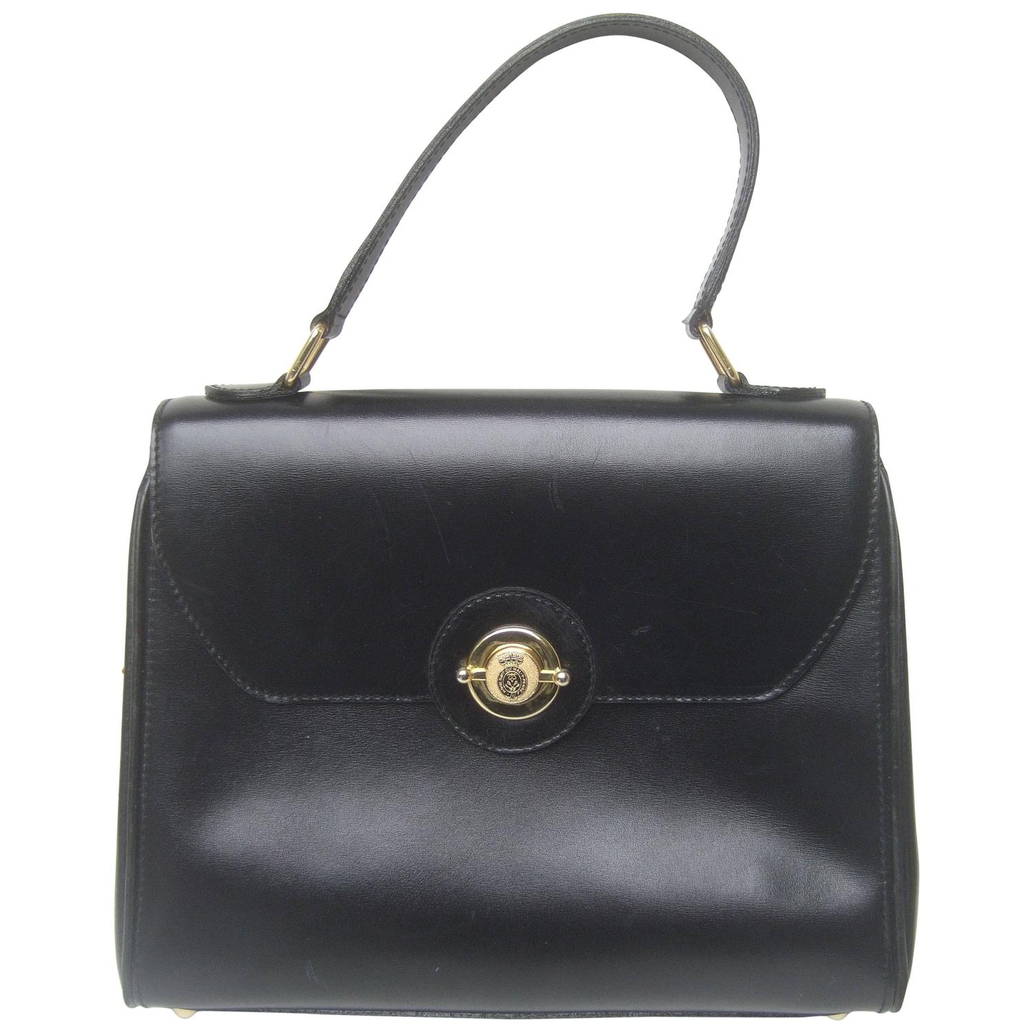 Saks Fifth Avenue Ebony Leather Handbag Made in Italy For Sale at 1stdibs
