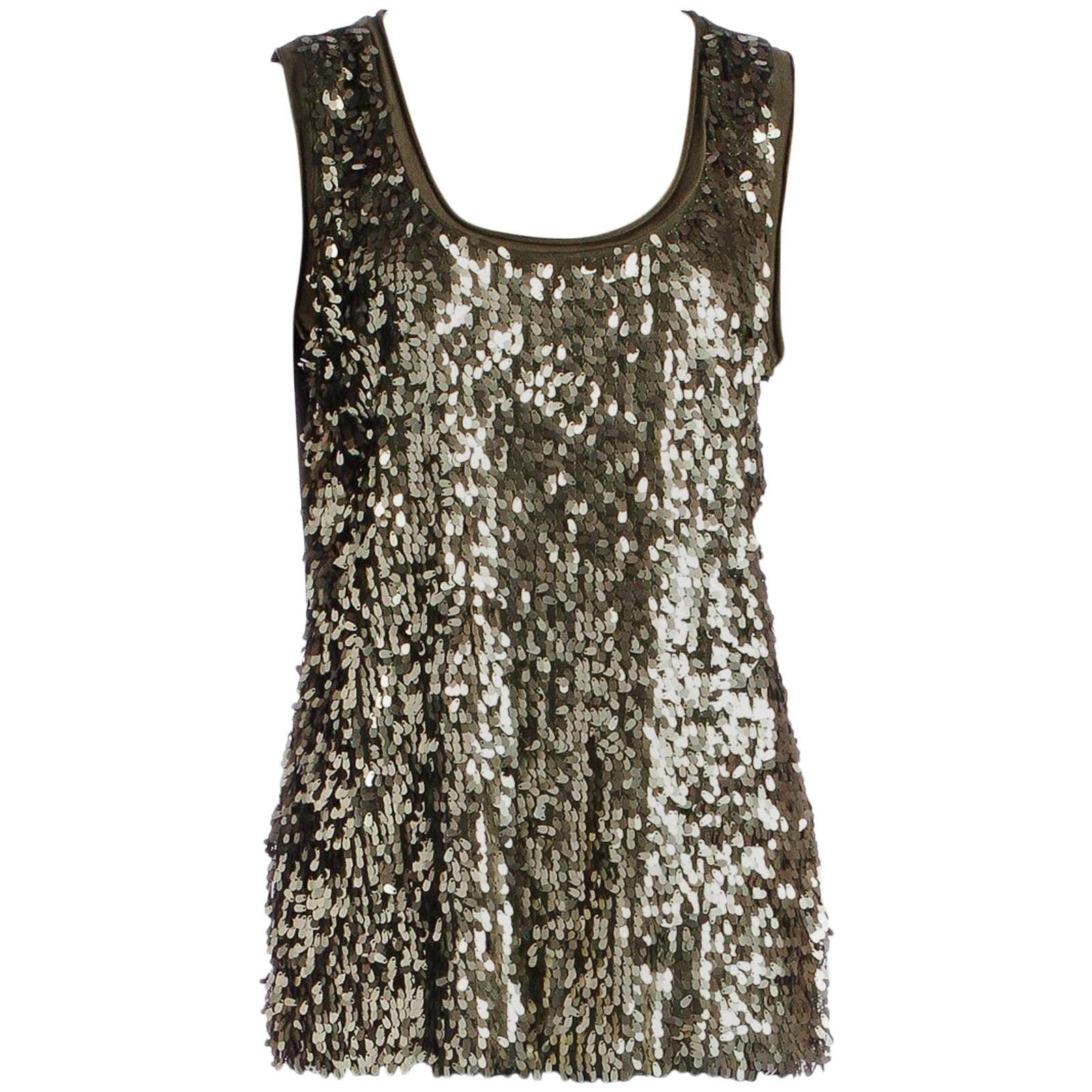 Calvin Klein Green Sleeveless Sequin Top (Size L) For Sale