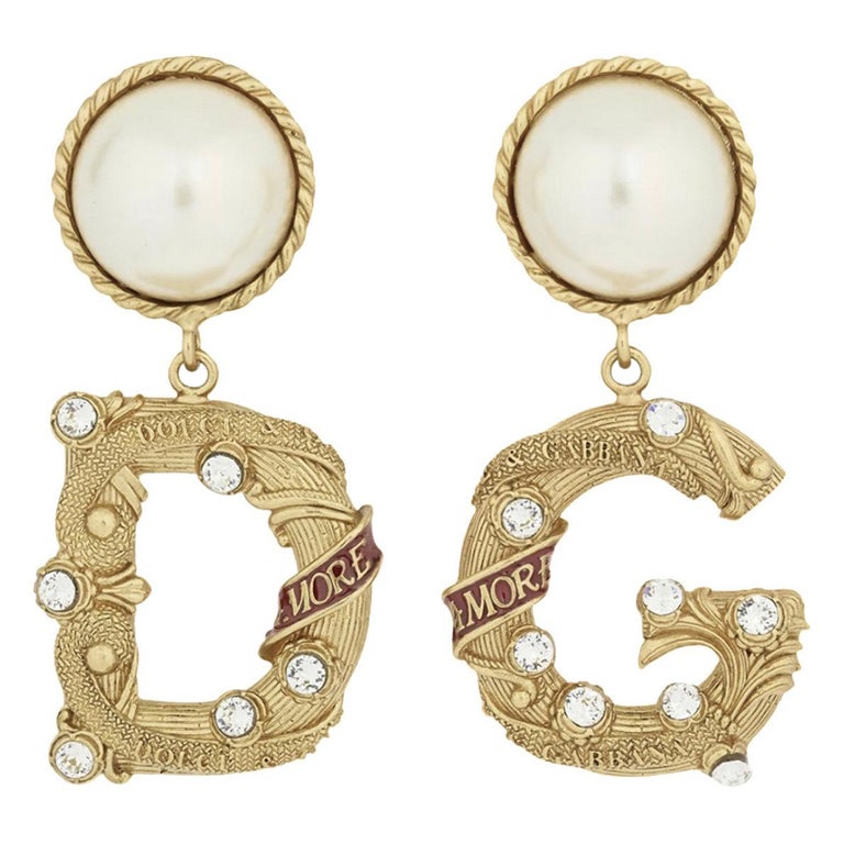 Dolce and Gabbana Pearls Logo Amore clip on earrings at 1stDibs