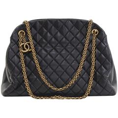 2011 Chanel Black Quilted Lambskin Maxi Just Madamoiselle Bowling Bag