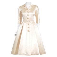 Vintage 1950's Traina-Norell Couture Ivory Silk Satin Full Skirted Bridal Dress