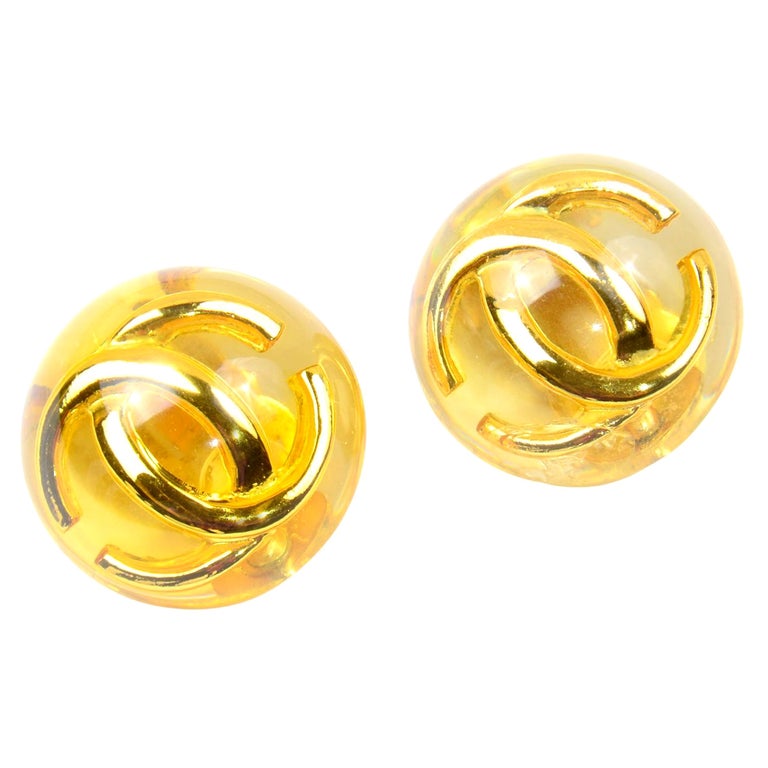 Gold Metal and Black Enamel Gold Bar CC Earrings, 1990s