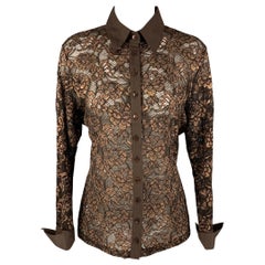 ANNE FONTAINE Brown & Gold Lace Button Up Size L Shirt