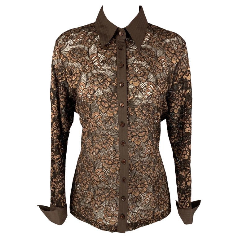 ANNE FONTAINE Brown and Gold Lace Button Up Size L Shirt at 1stDibs | lace  button up shirt, anne fontaine blouses, anne fontaine sizing