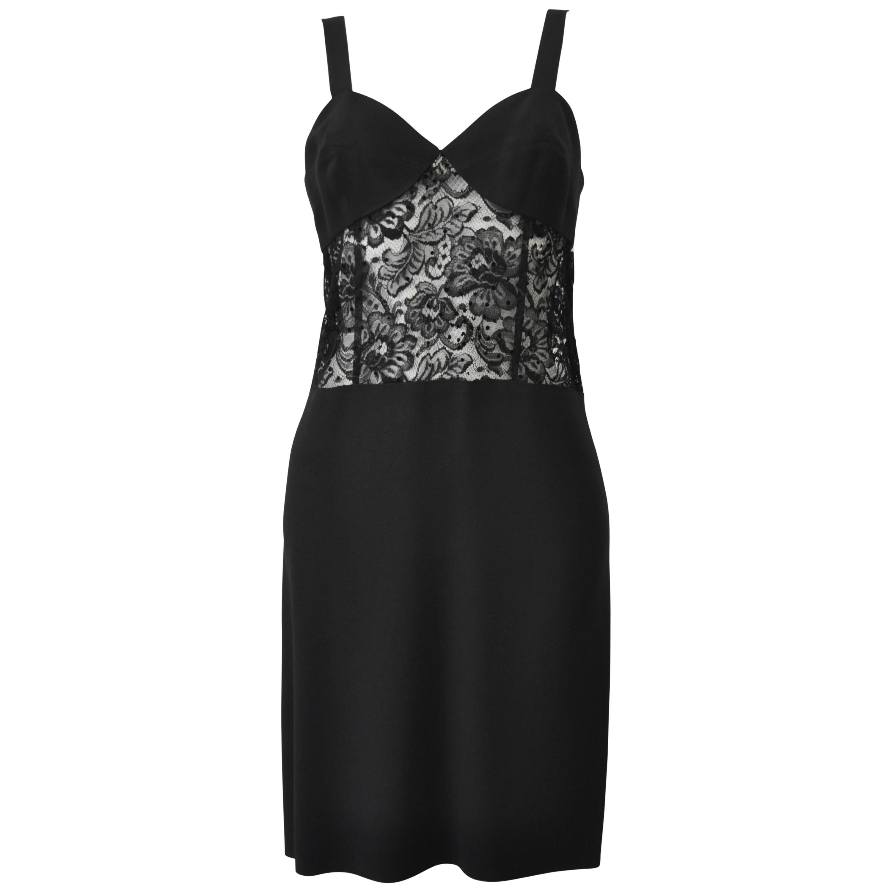 Elegant Sonia Rykiel Lace Panel Midriff Shift Dress For Sale
