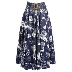 Chanel S/S 1989 campaign runway Grand Hotel print full skirt with matching belt