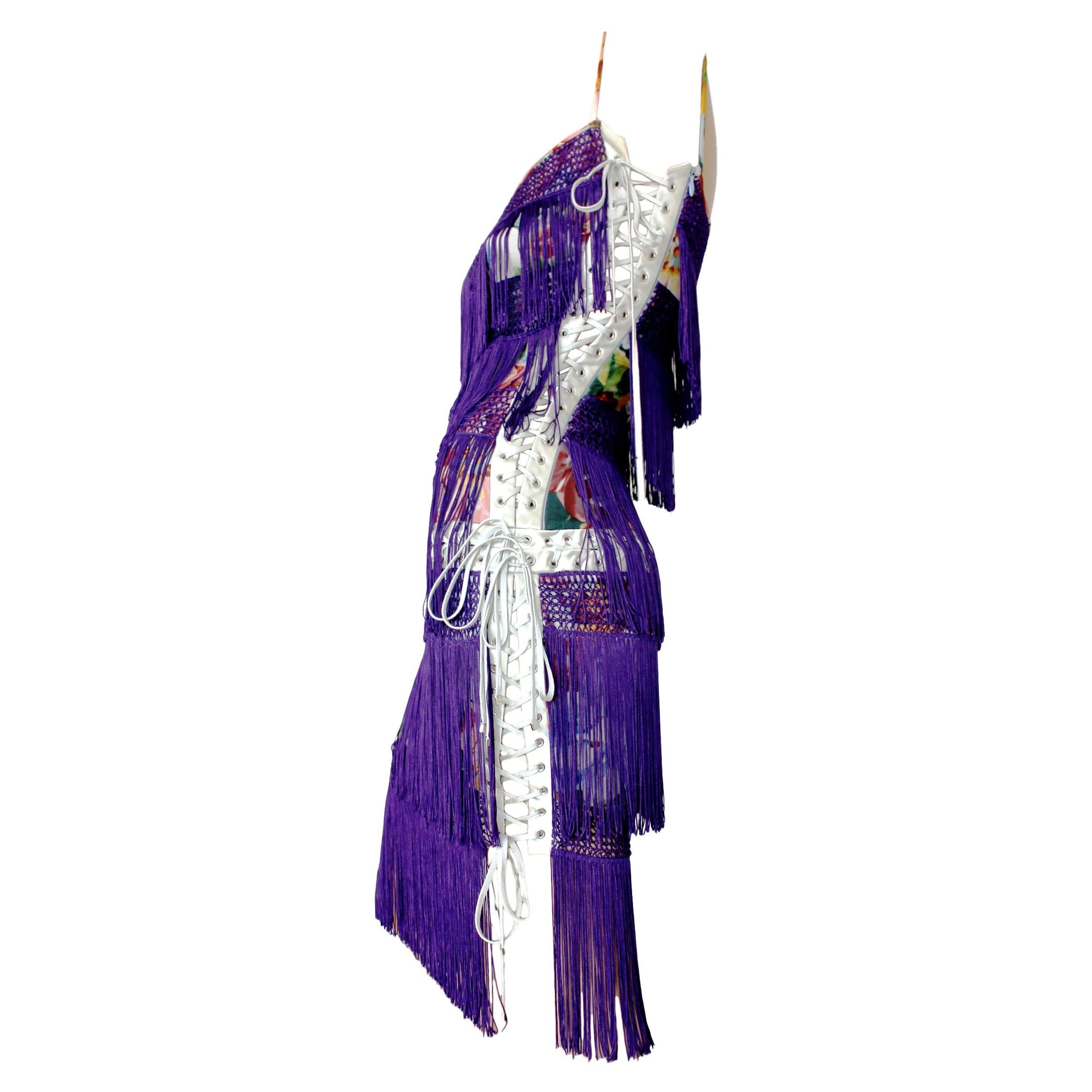 Dolce & Gabbana - Robe en maille à franges et à lacets style « Great Gatsby » en soie à fleurs en vente
