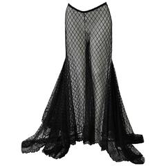 Dramatic Gianni Versace Couture Sheer Silk Tulle Lace Maxi Palazzo Pants