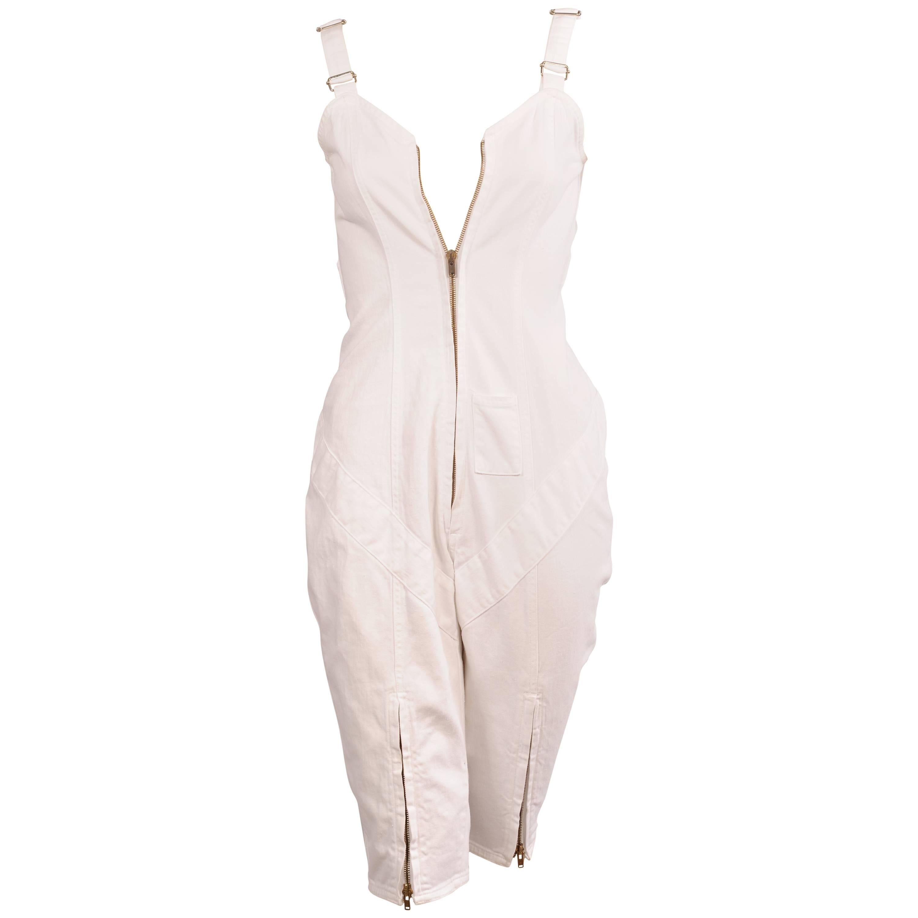 Katharine Hamnett Abbreviated White Denim Overalls 