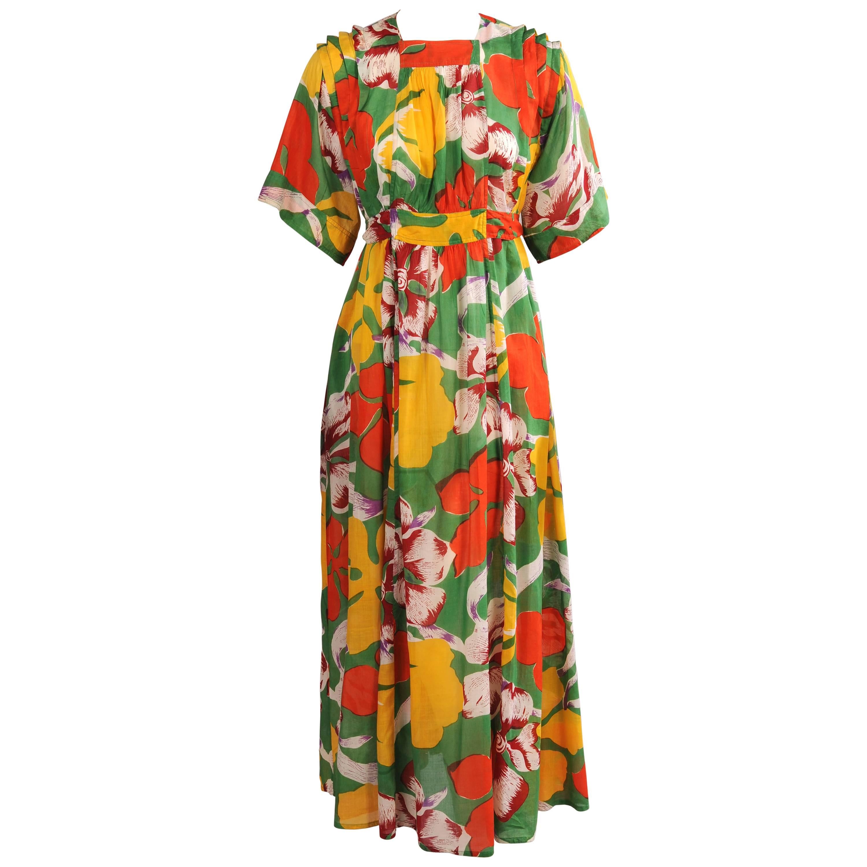 Jean Muir 1970's Colorful Tropical Print Dress