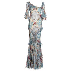 John Galliano floral printed silk chiffon bias cut evening dress, fw 2002
