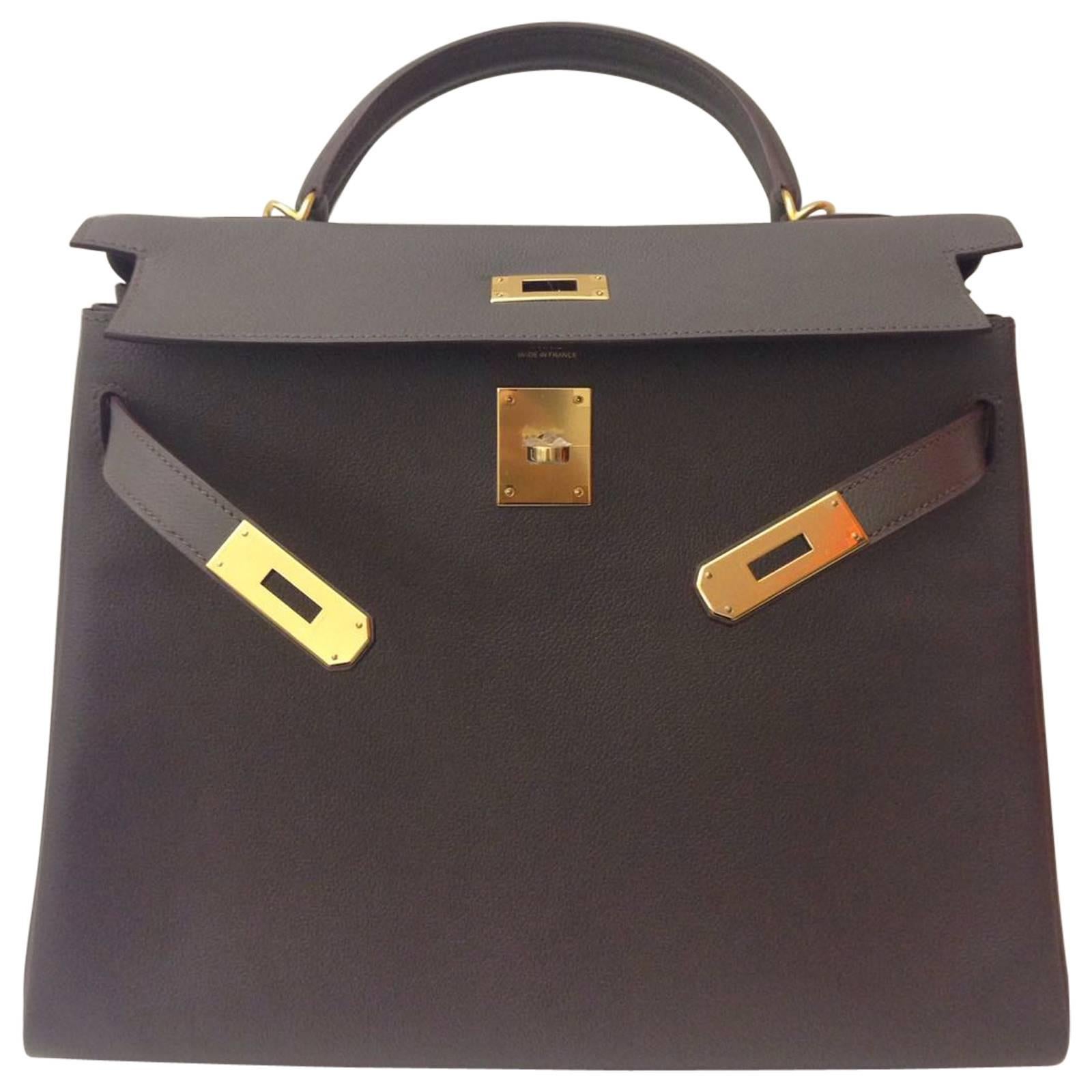 Hermes Kelly 32 Etain Evercolor GHW For Sale