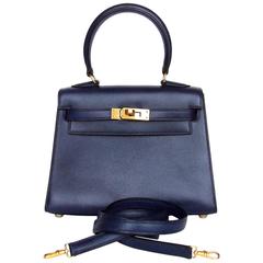 Hermes Mini Kelly Sellier 20 cm Handbag Blue Gold Hdw RARE