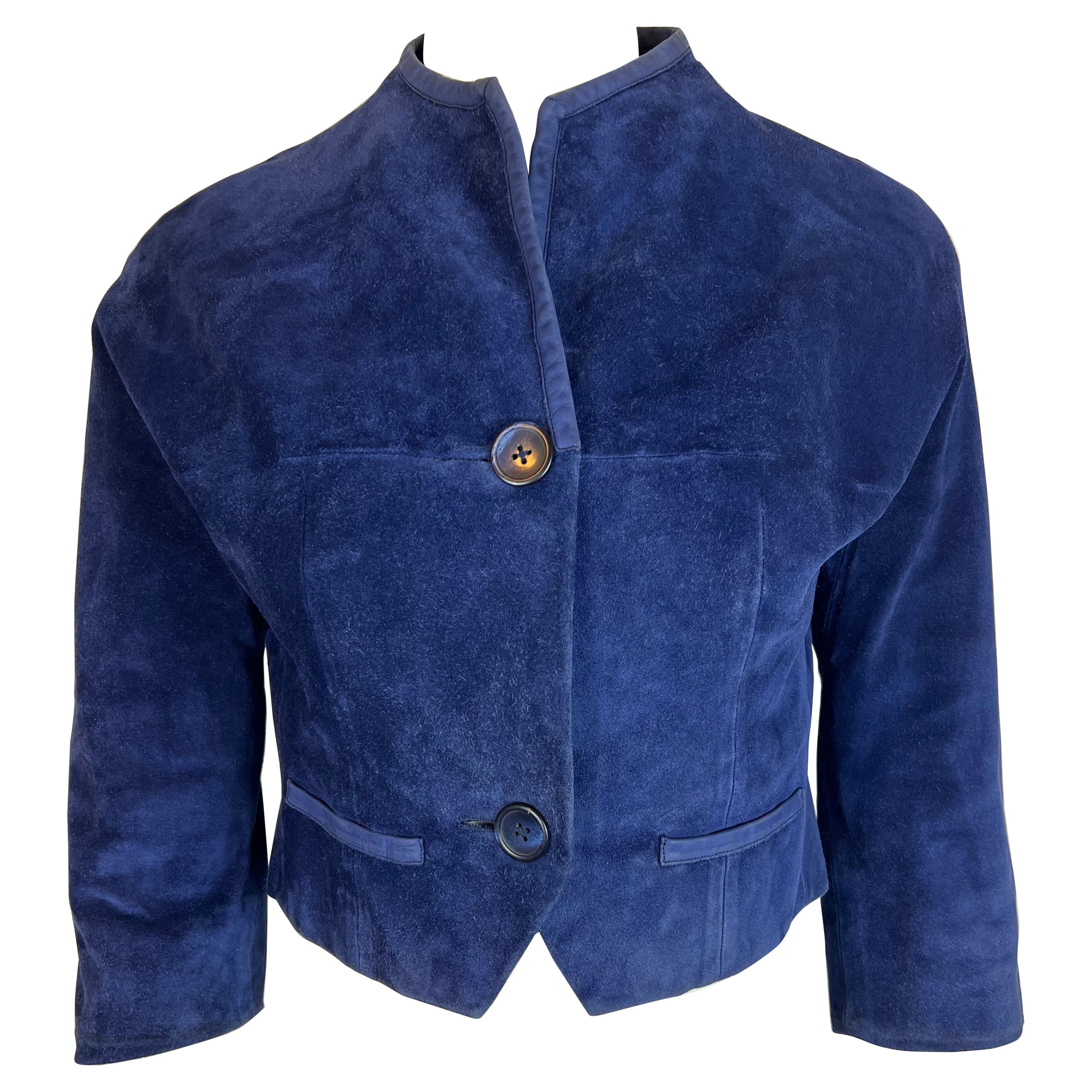 Vintage Hermes Blue Suede Jacket, Size Small