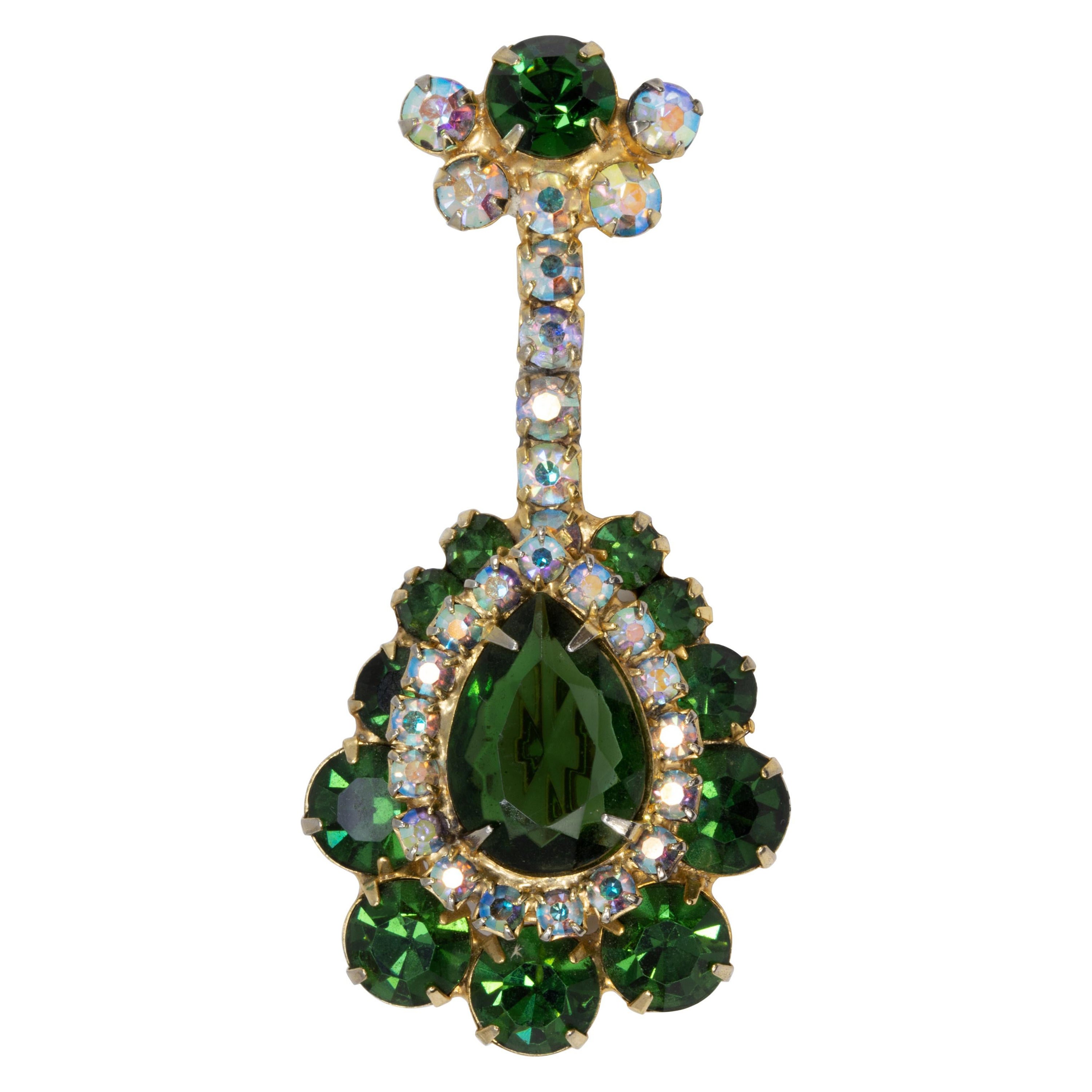 Juliana DeLizza & Elster Instrument Green & Aurora Borealis Crystal Brooch Pin