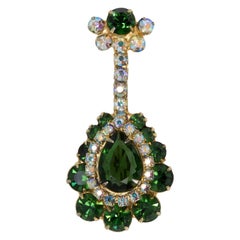 Antique Juliana DeLizza & Elster Instrument Green & Aurora Borealis Crystal Brooch Pin