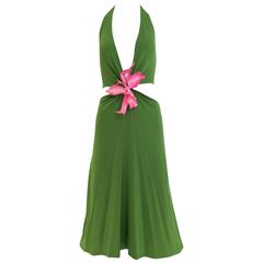 2004 Celine by Michael Kors lime green v neck jersey dress