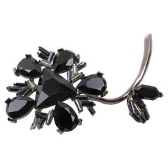 Christian Lacroix Oversized Black Jeweled Flower Pin Brooch