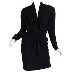 1980s Donna Karan Wool Jersey Dress with Plunging Neckline