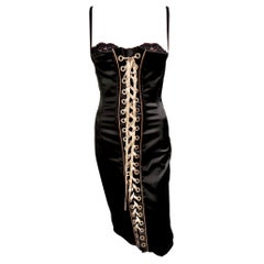 Dolce & Gabbana Corset Lace-Up Bra Bustier Bodycon Black Midi Dress