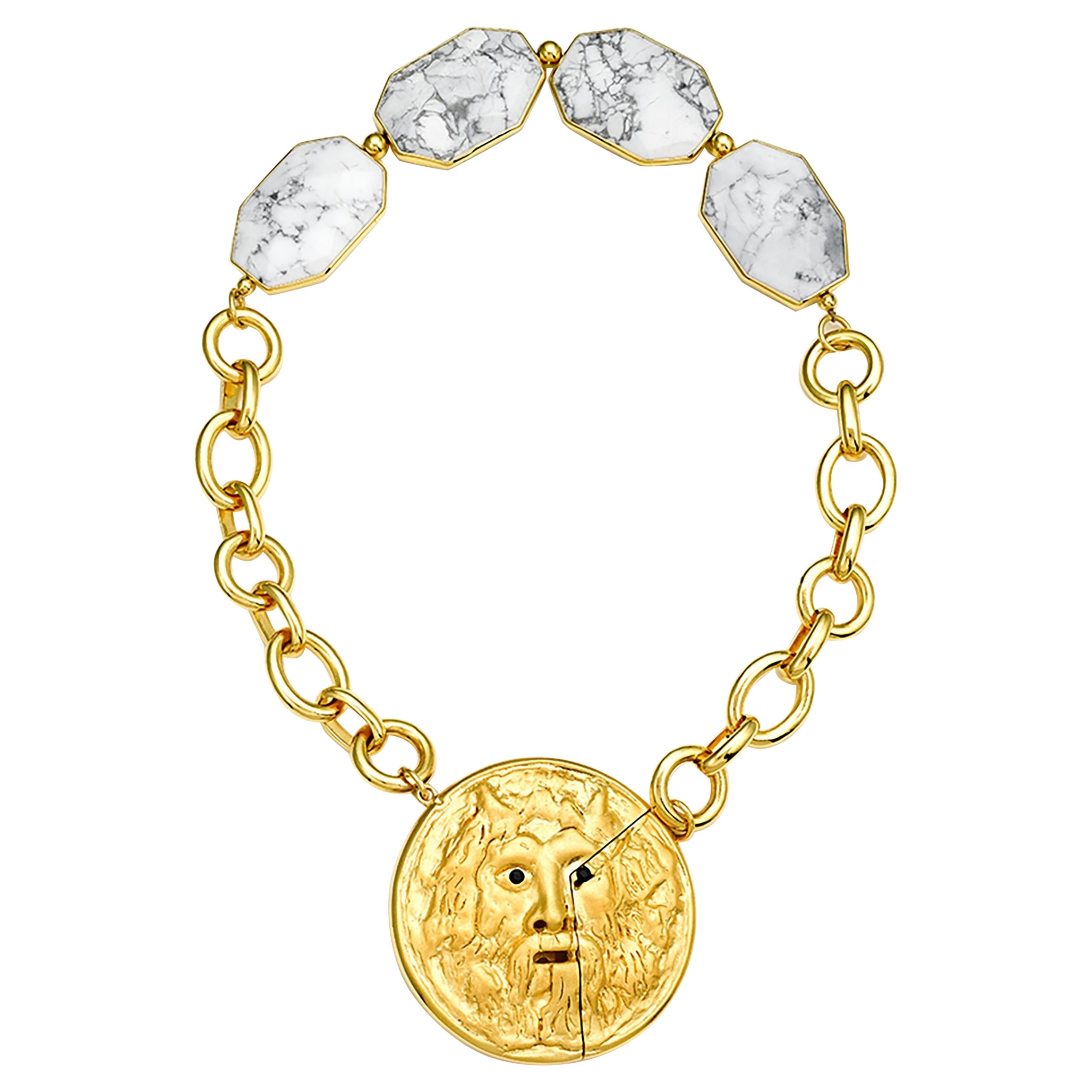 Collana reversibile Samantha Siu NY in vermeil 18k e argento con pietra howlite. in vendita