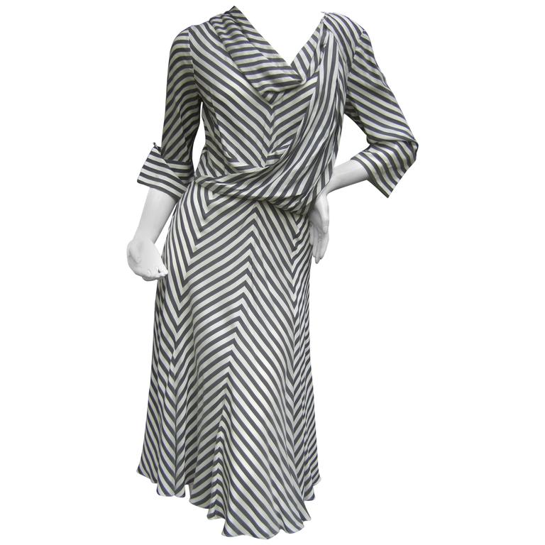 Les Copains Crisp Silk Chevron Striped Dress Made in Italy at 1stDibs ...