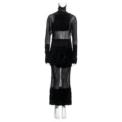 Issey Miyake black pleated organza sweater and skirt set, fw 1994